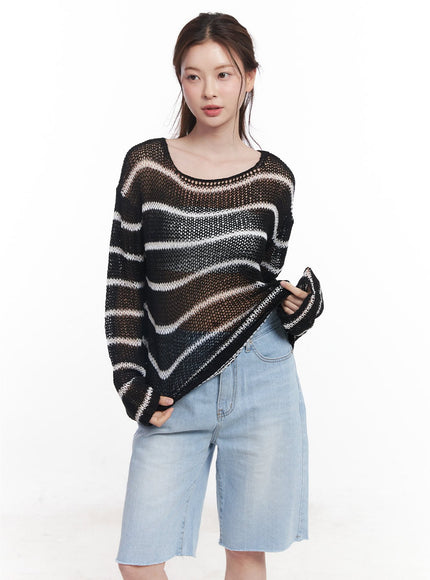 loose-fit-striped-sweater-cy519 / Black