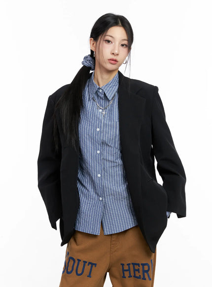 oversized-one-button-blazer-cc1109 / Black