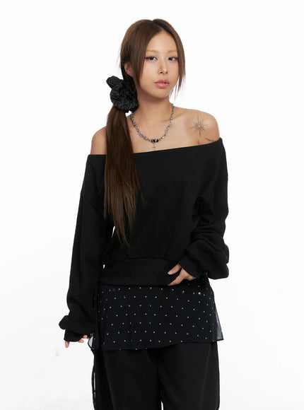 Off-Shoulder Boat Neck Sweatshirt CS524