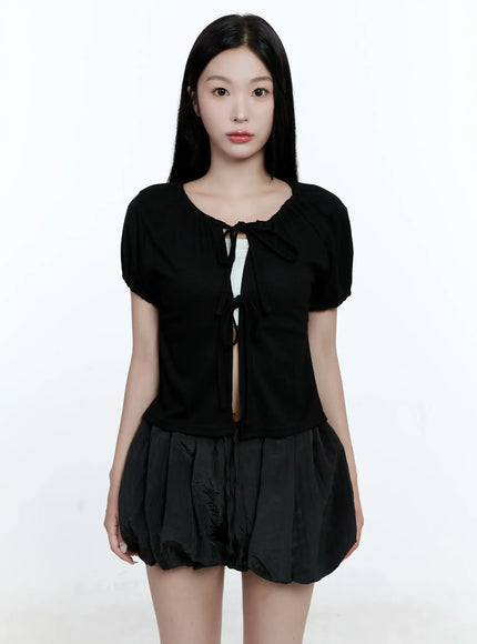 ribbon-puff-sleeve-cardigan-cg511 / Black