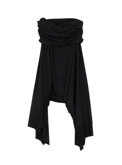 asymmetric-shirred-maxi-skirt-cj515 / Black