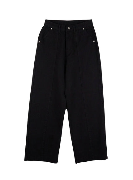 solid-cotton-wide-leg-pants-cn408 / Black