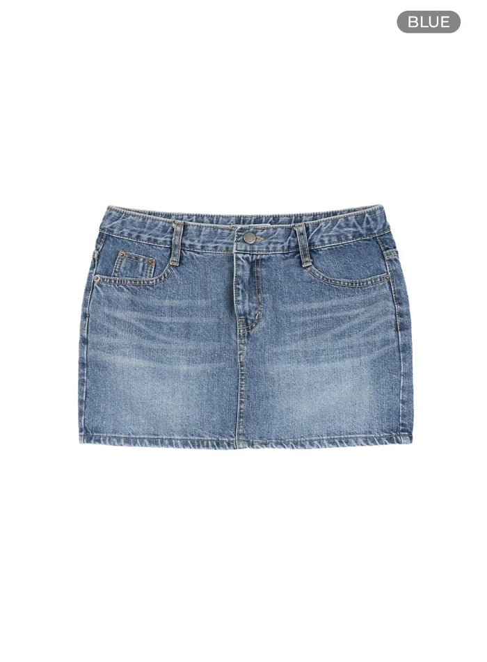washed-denim-mini-skirt-cl418 / Blue
