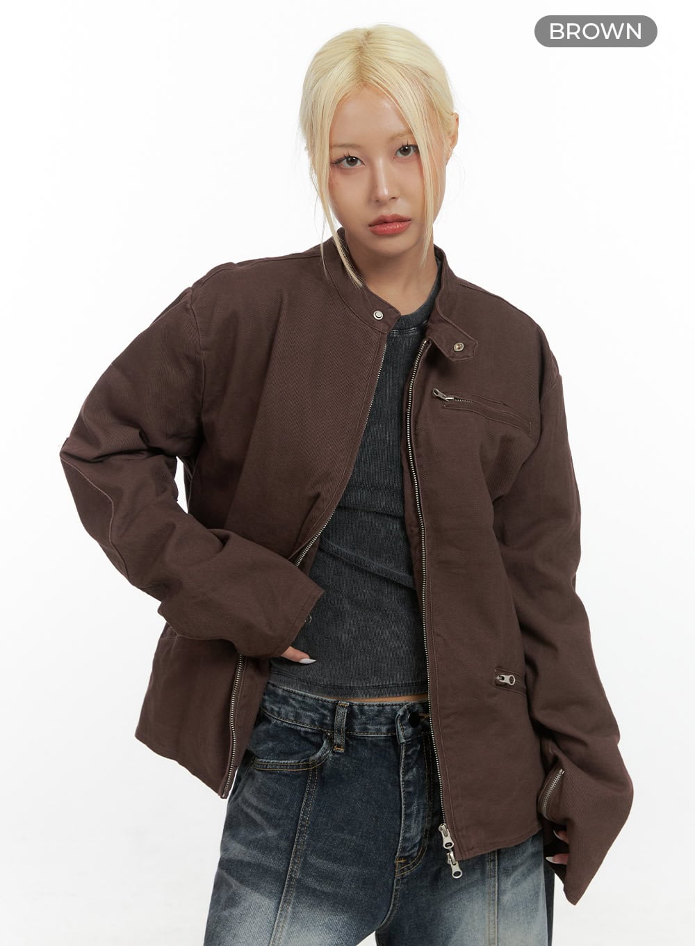 classic-zip-up-cotton-jacket-cs426 / brown