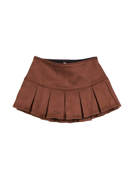 mini-pleated-suede-skirt-cn425 / Brown