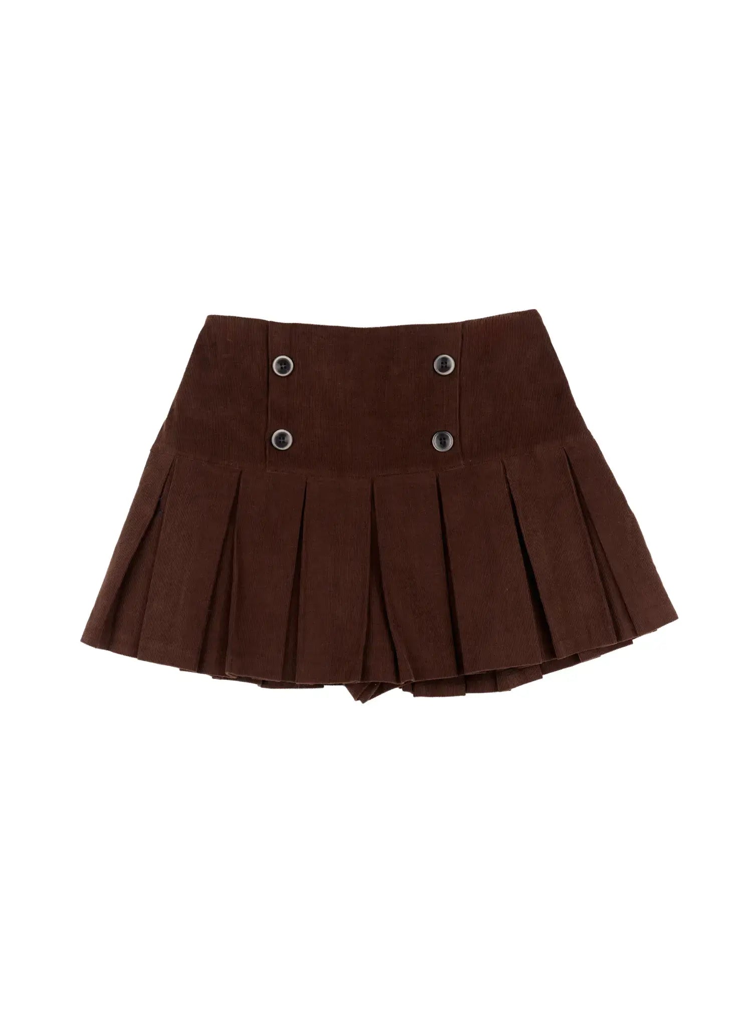 corduroy-button-pleated-mini-skirt-cn525 / Brown