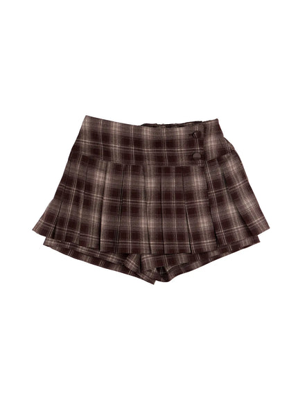 plaid-high-waist-mini-skirt-cn524 / Brown