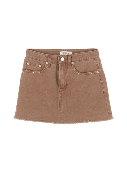 distressed-cotton-mini-skirt-ca503 / Brown