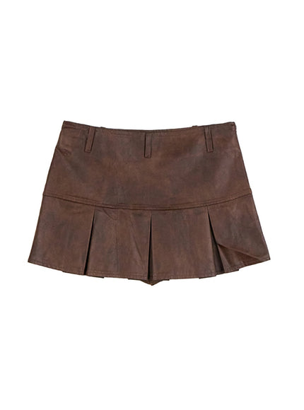 pleated-faux-leather-mini-skirt-cd420 / Brown