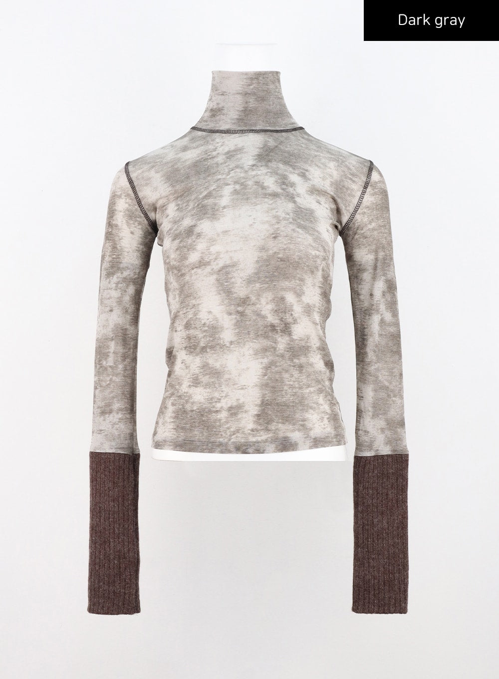 Knit Sleeve Printed Turtleneck Top CN306