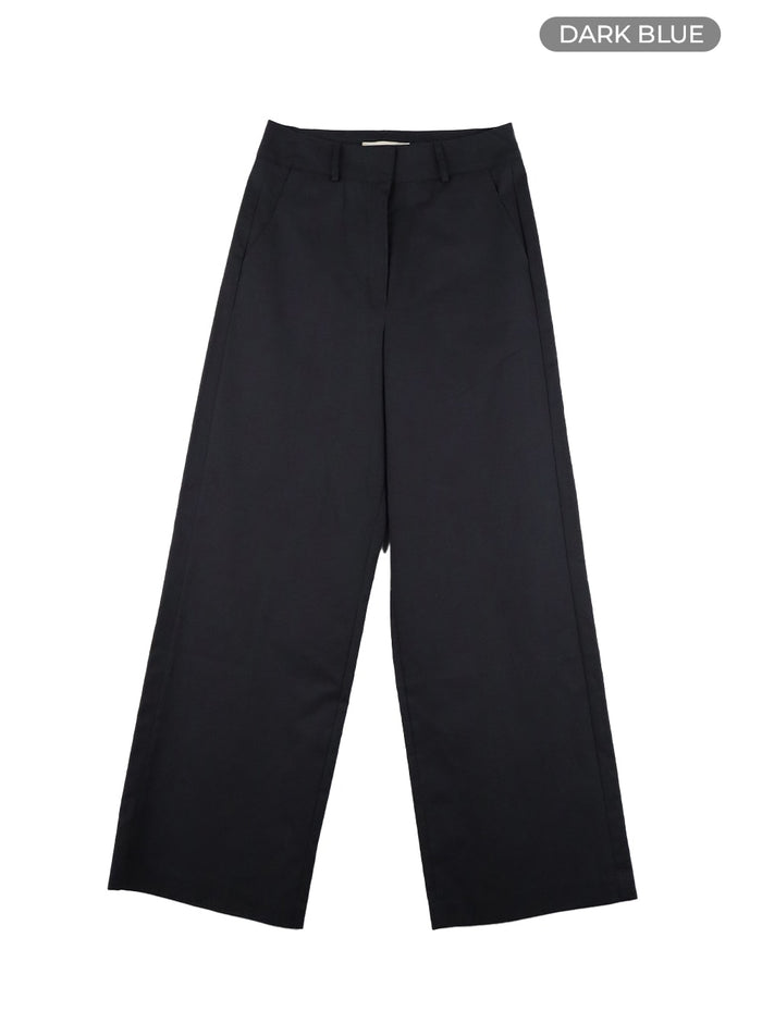 cotton-solid-straight-leg-trousers-ca418 / Dark blue