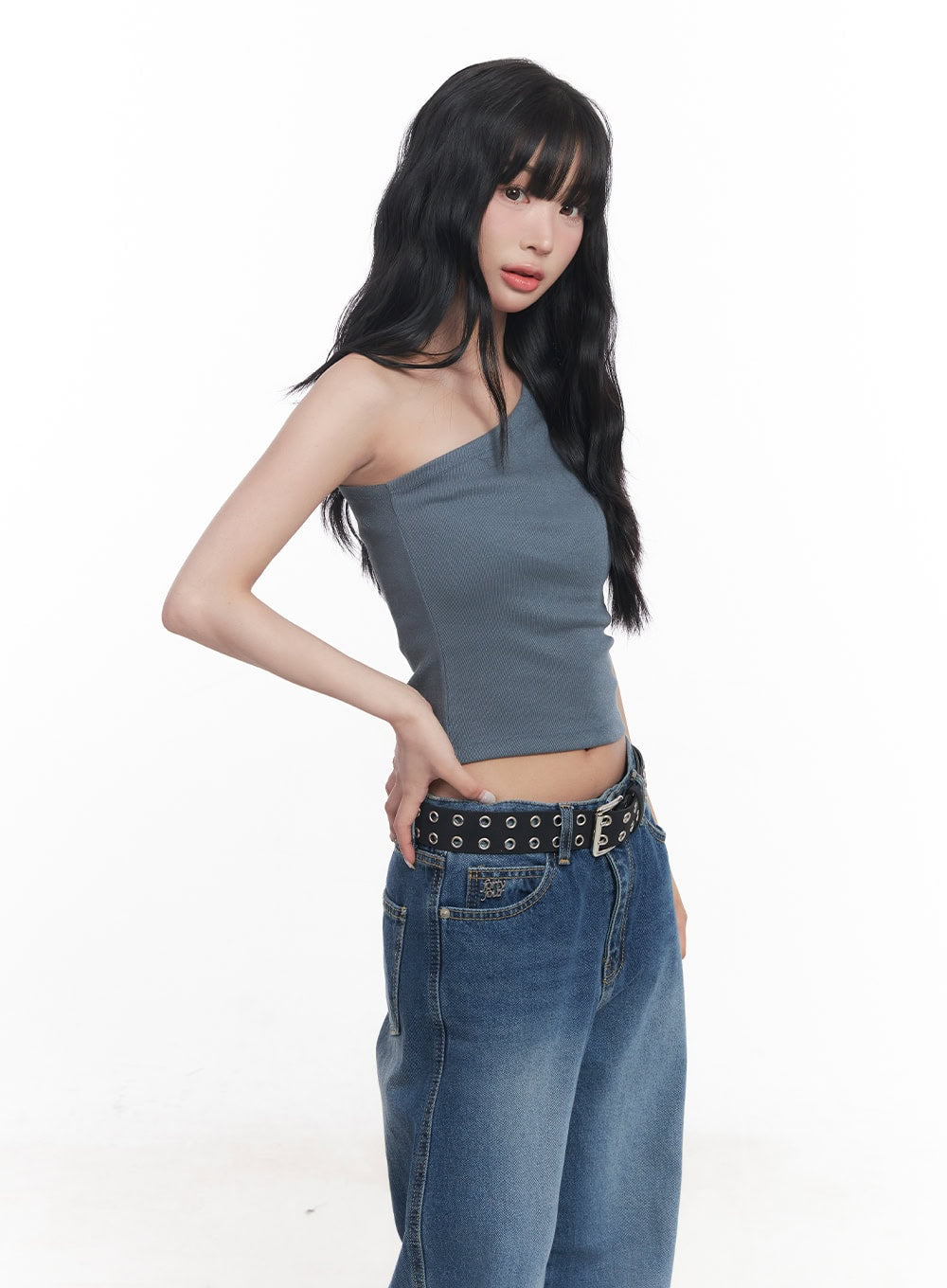 essential-one-shoulder-crop-top-cy527 / Dark blue