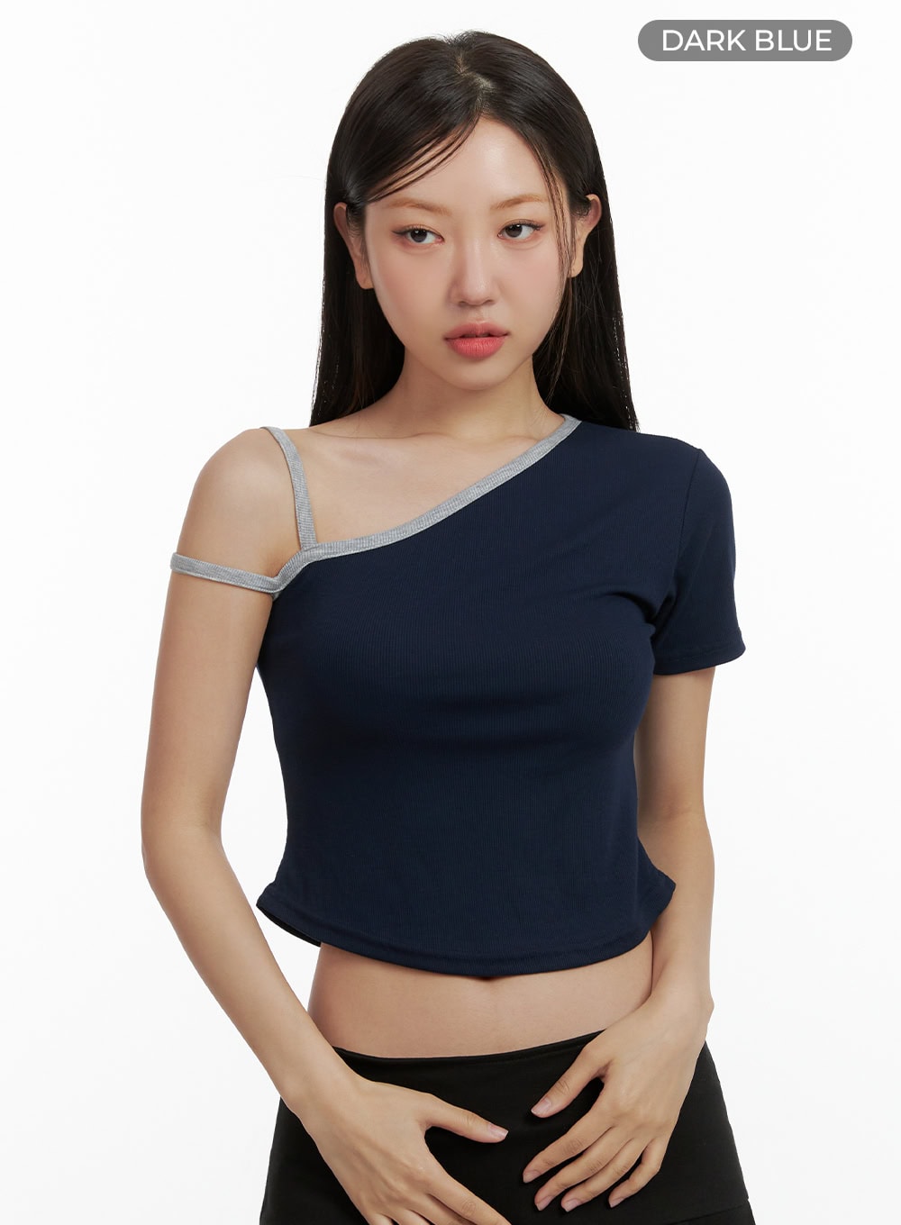 one-shoulder-crop-tee-cu407 / Dark blue