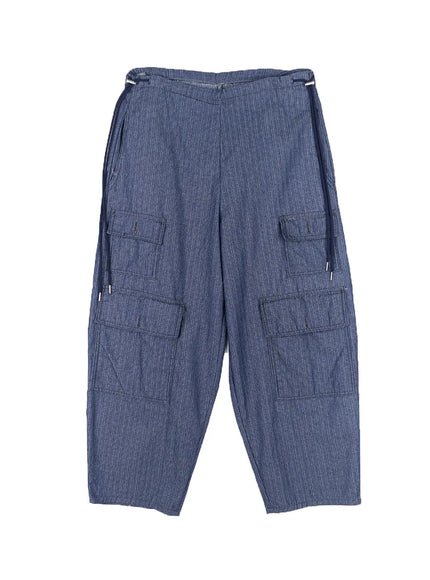 side-cinch-wide-leg-cargo-pants-cl507 / Dark blue