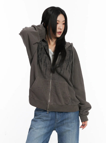 Oversized Pigment Print Zip-Up Hoodie CD505