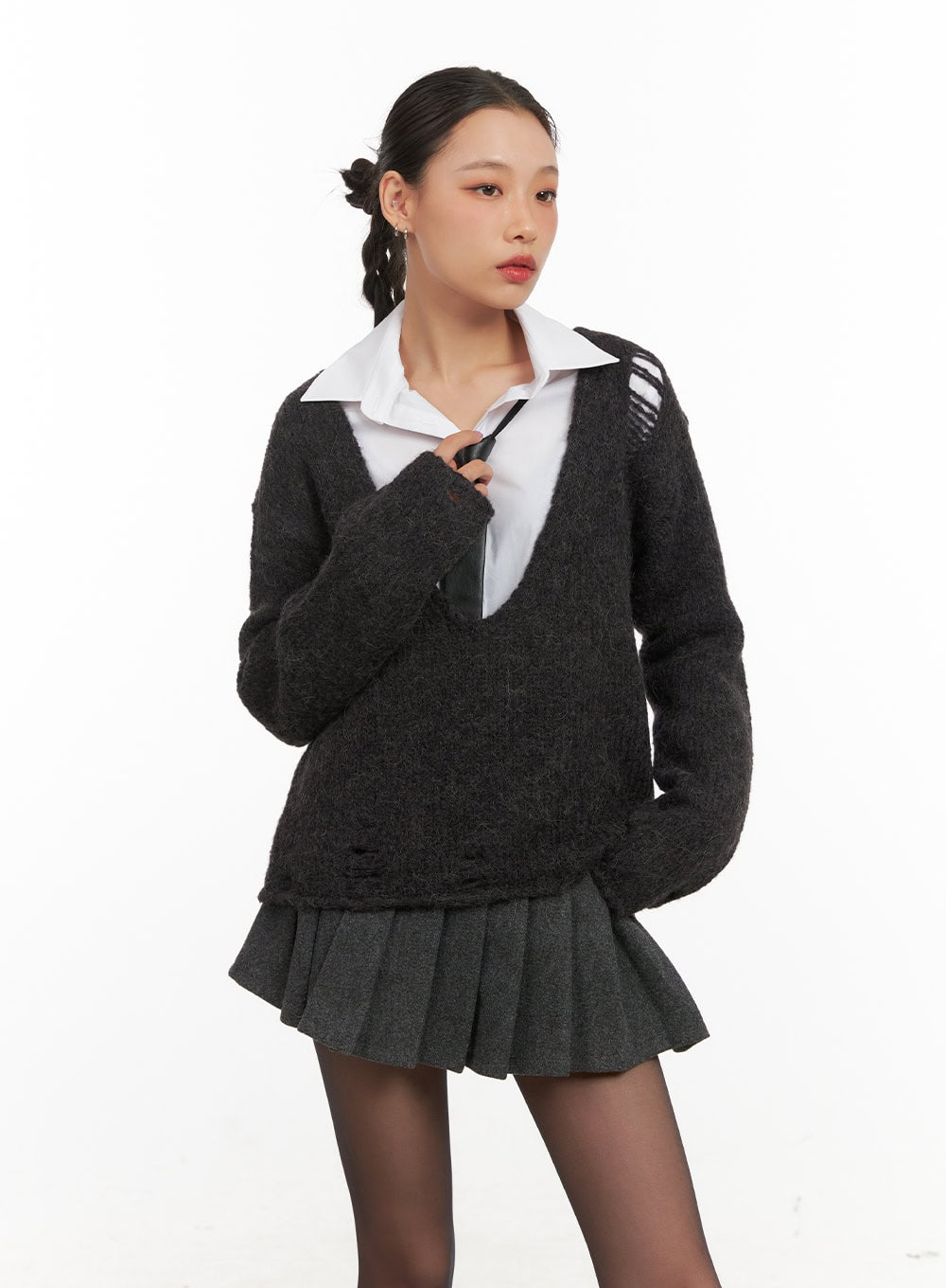 oversized-v-neck-sweater-cd409 / Dark gray