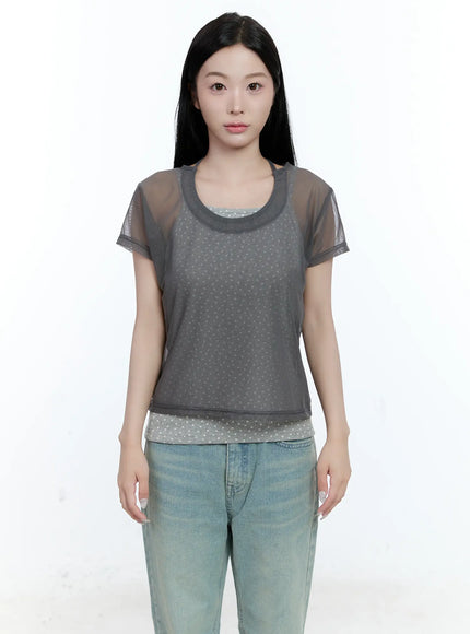 sheer-tie-strap-tee-cg501 / Dark gray