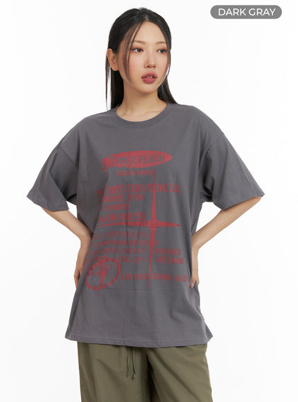 graphic-lettering-oversized-tee-cm419 / Dark gray