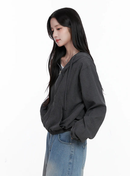 minimalist-checkered-hoodie-cs519 / Dark gray