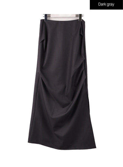 semi-ruched-split-maxi-skirt-cf407 / Dark gray