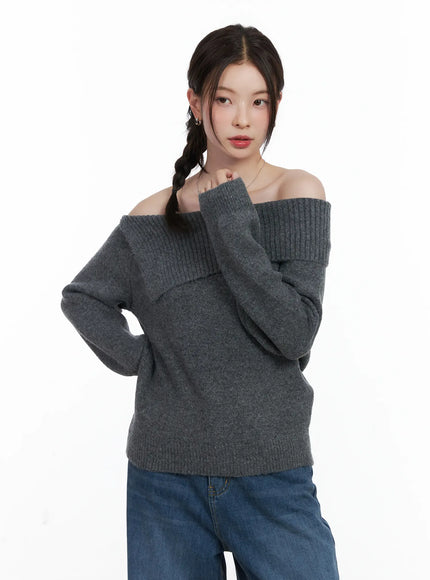 wide-off-shoulder-knit-sweater-cn519 / Dark gray