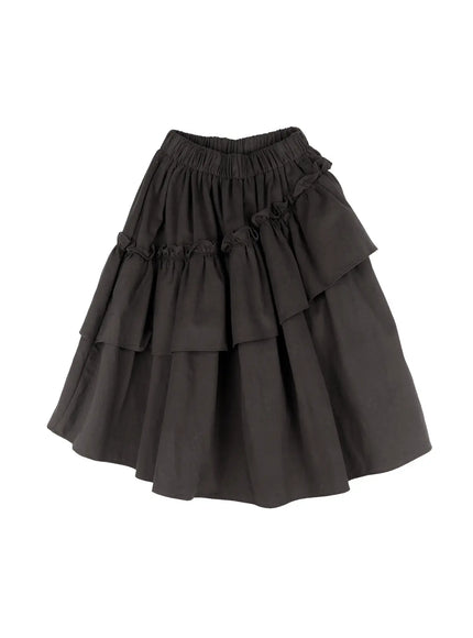 layered-ruffle-flare-midi-skirt-cd502 / Dark gray