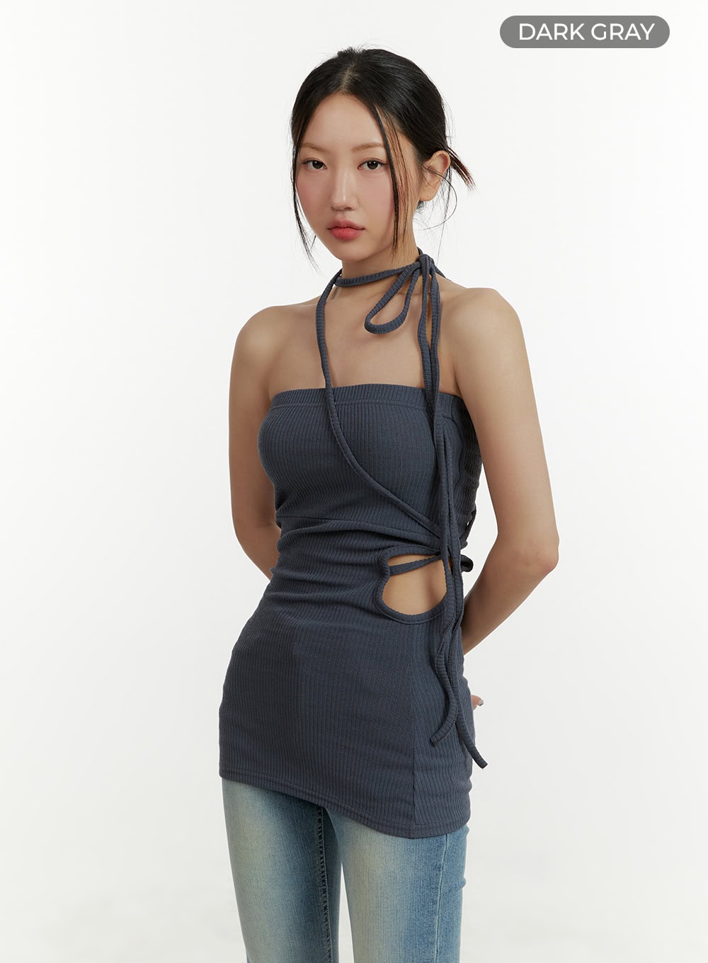 halter-side-cut-mini-dress-cy409 / Dark gray