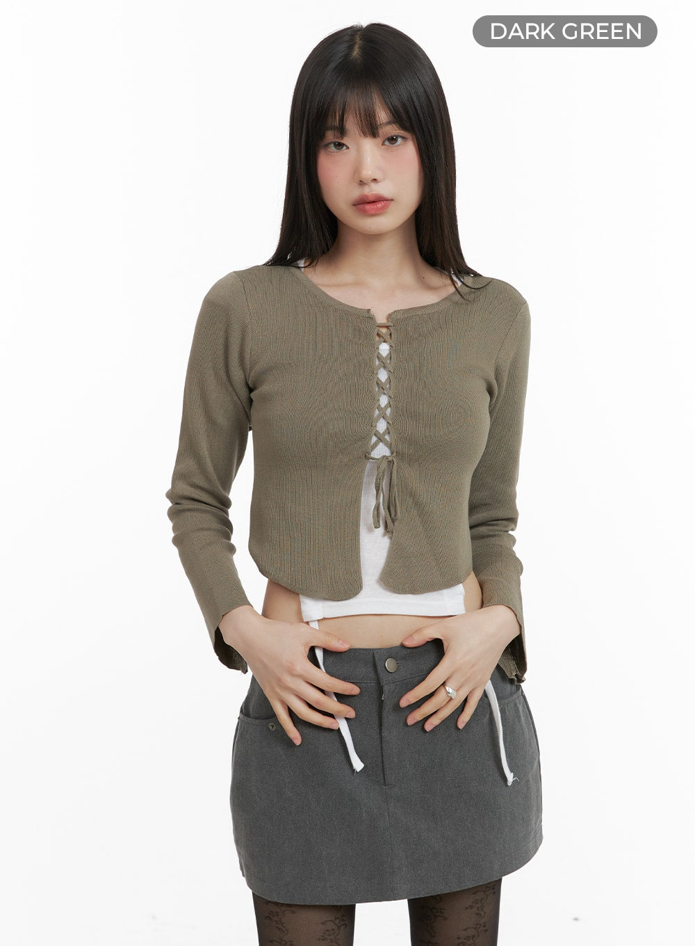 x-strap-crop-cardigan-ca422 / Dark green