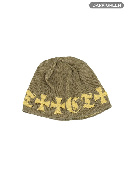 graphic-charm-knitted-beanie-ca424 / Dark green