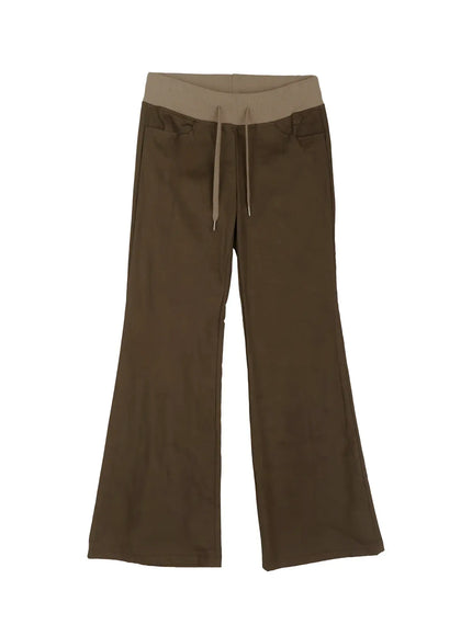 contrast-bootcut-cotton-pants-co515 / Dark green