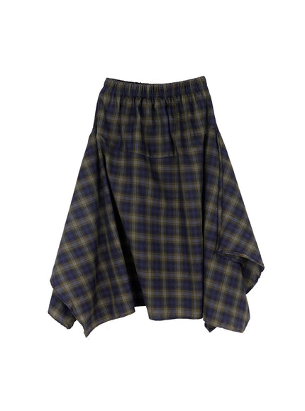 Asymmetric Plaid Midi Skirt CF506