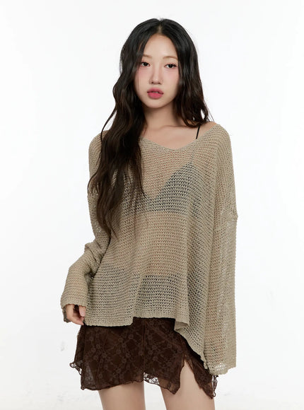 Mesh V-Neck Long-Sleeve Top CL531