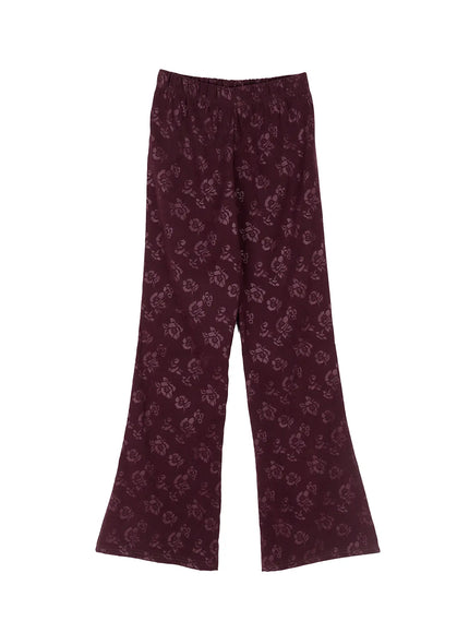 floral-printed-flared-pants-co507 / Dark Purple