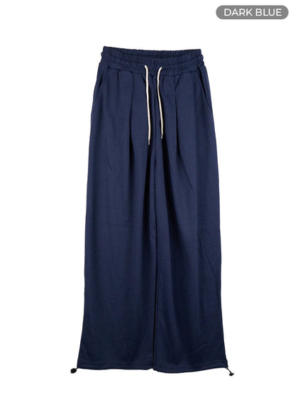 string-pintuck-wide-sweatpants-co419 / dark blue