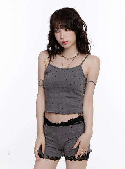 star-graphic-lace-trim-lounge-set-cs530 / Dark gray