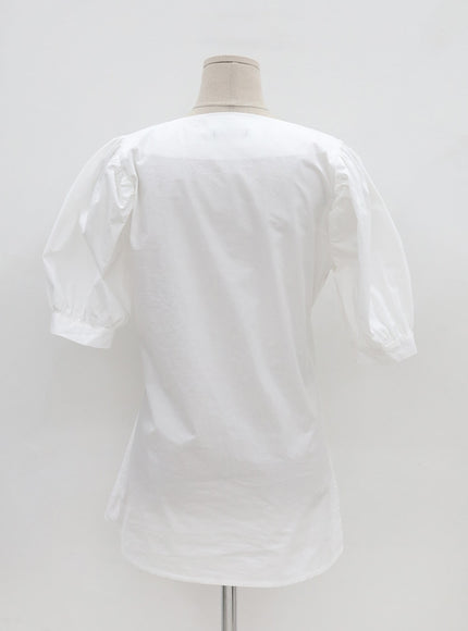 Square Neck Button-Down Slit Blouse OU19