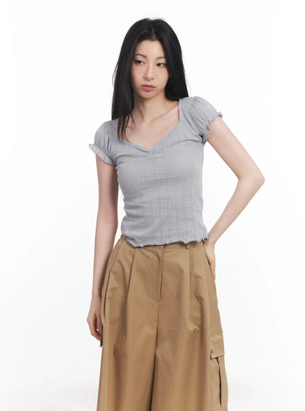 frill-v-neck-crop-tee-cu510 / Gray