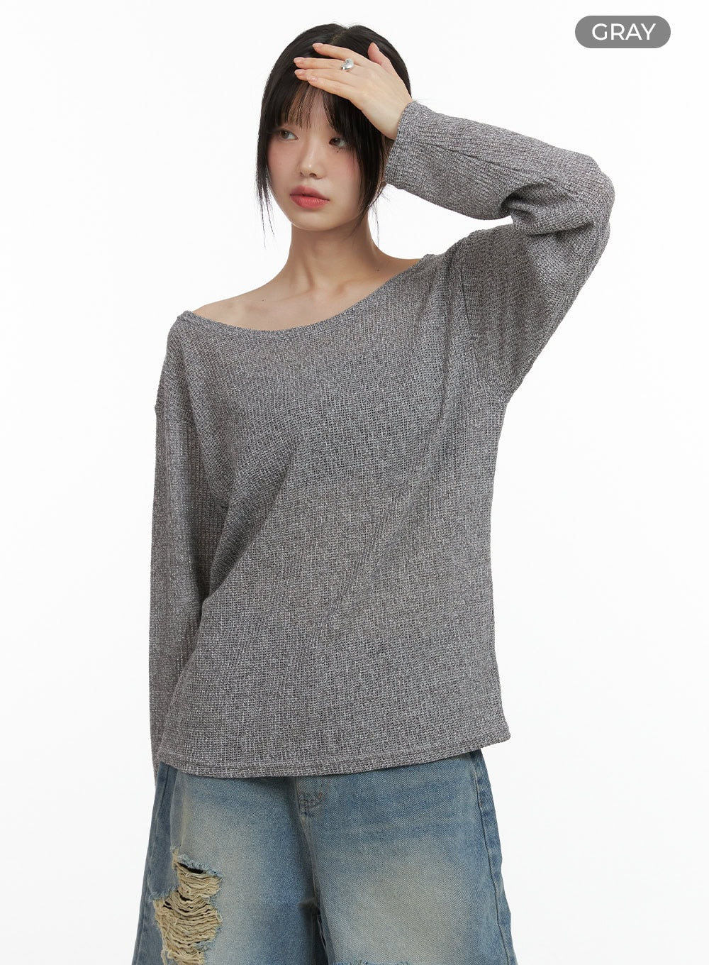 sheer-bliss-off-shoulder-sweater-cl412 / Gray