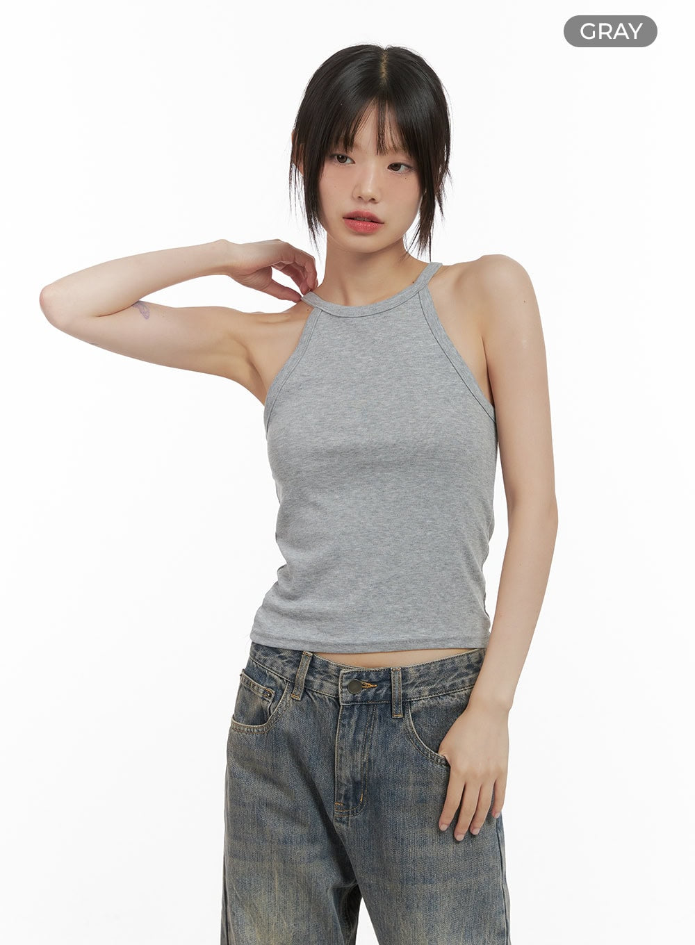 tailored-solid-sleeveless-top-cs412 / Gray