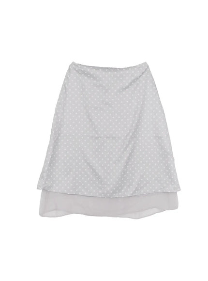 layered-polka-dot-satin-midi-skirt-cm520 / Gray