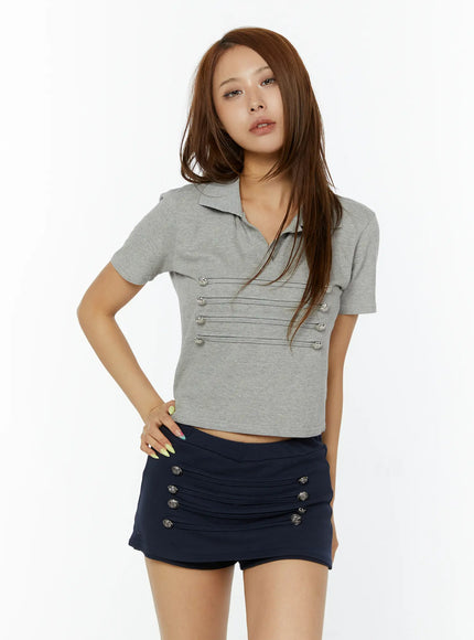 military-collar-short-sleeve-tee-cy521 / Gray