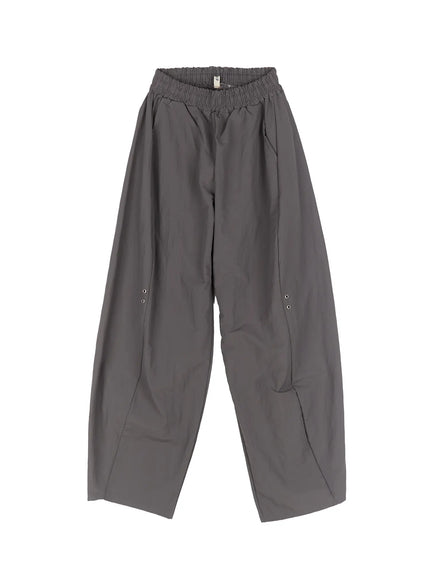 wide-leg-eyelet-nylon-pants-cu511 / Gray