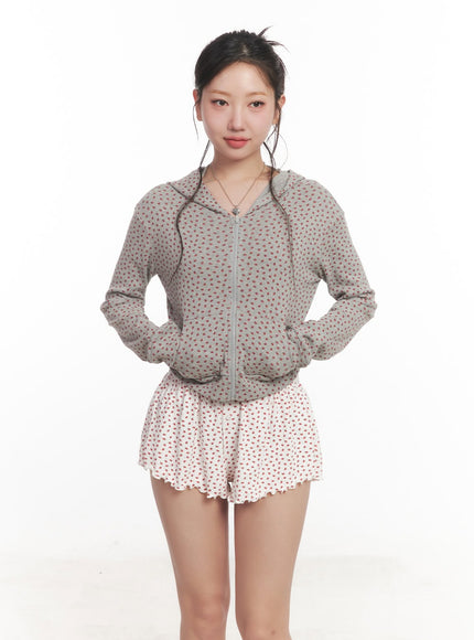 slim-fit-hooded-graphic-zip-up-ca525 / Gray