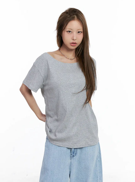 casual-off-shoulder-loose-fit-tee-cl511 / Gray