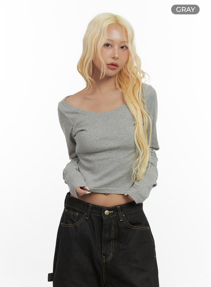 classic-u-neck-cotton-long-sleeve-crop-cs426 / Gray