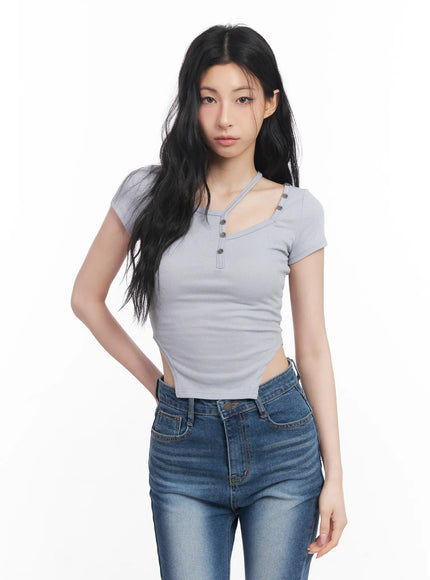 asymmetric-cut-out-slim-fit-top-cu511 / Gray