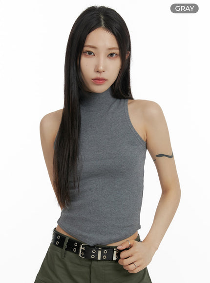 half-neck-sleeveless-crop-top-cf428 / Gray