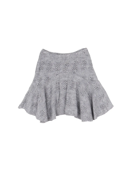layered-knit-flare-midi-skirt-cd531 / Gray
