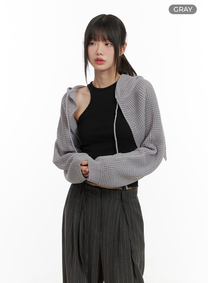 hollow-out-knitted-hoodie-bolero-ca418 / Gray