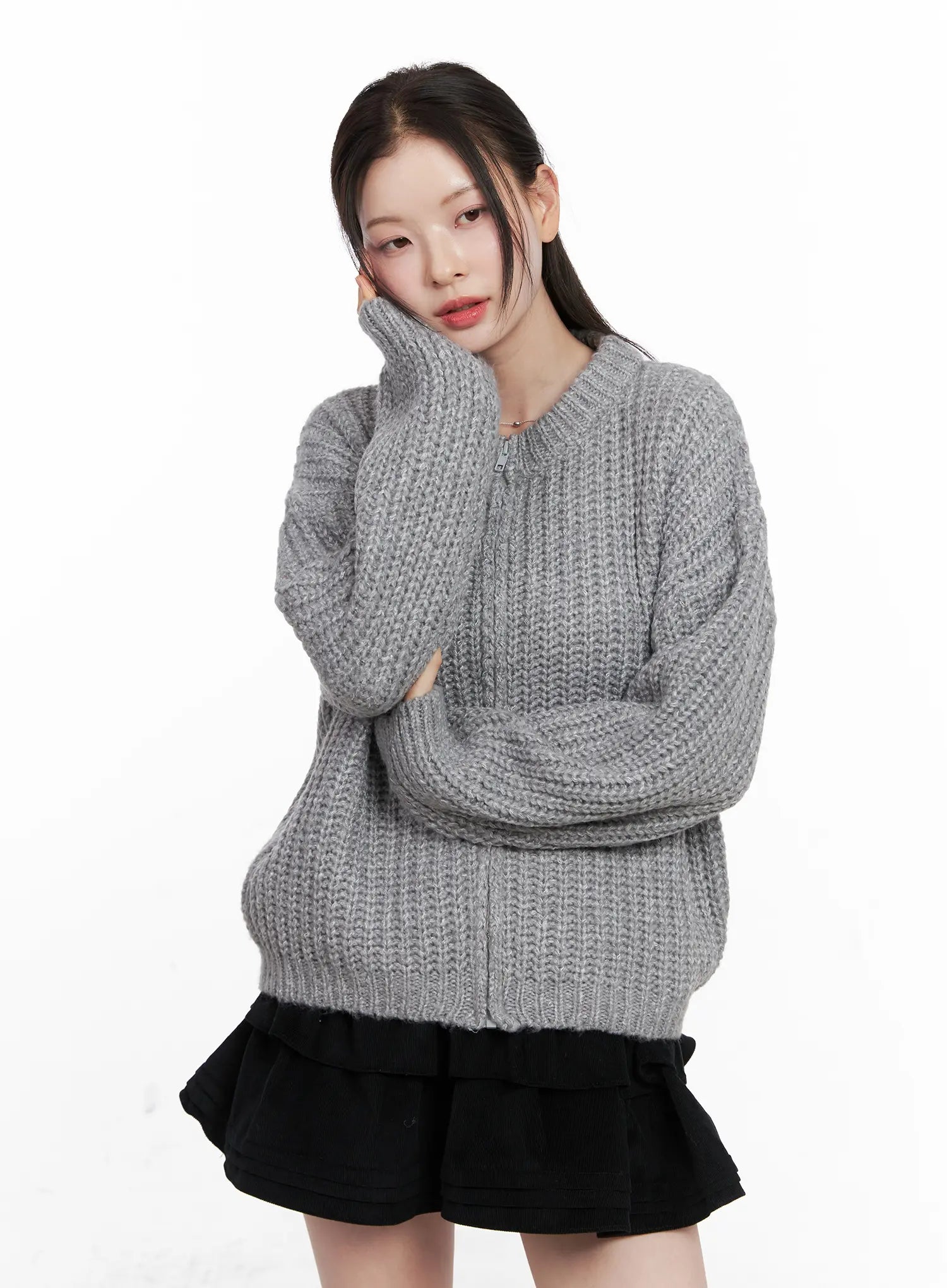 Ribbed Knit Zip-Up CO531